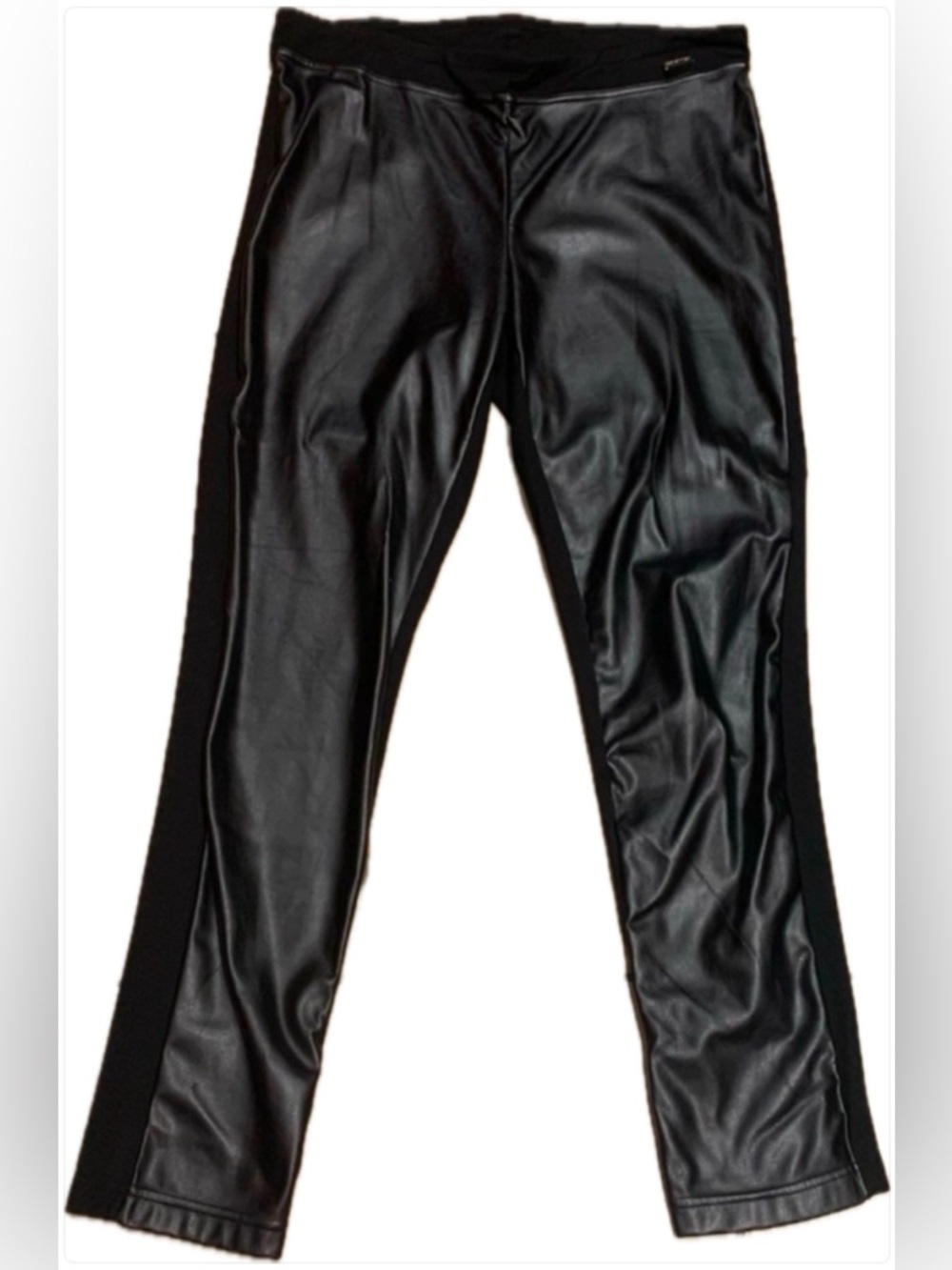 Calvin Klein Black Vegan Leather mixed media Pants size medium